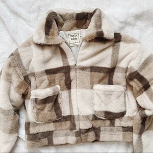 Super soft plaid fur jacket
